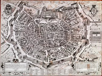 Stadskaart van Milaan uitgegeven door Antonio Lafreri in 1573
