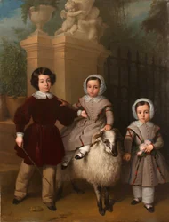 Kinderen spelen met een ram