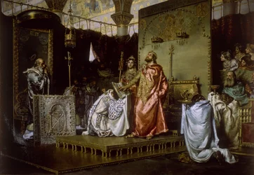Bekering van Reccared tot het Katholicisme op het Concilie III van Toledo, 589, 1888