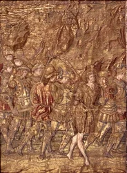 St. Johannes de Doper naar de gevangenis gebracht, wandtapijt met scènes uit het leven van de heilige