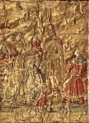 De ontmoeting tussen St. Johannes de Doper en de belastinginners, wandtapijt met scènes uit het leven van de heilige