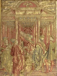 Zacharias Verlaat de Tempel, wandtapijt met scènes uit het leven van St. Johannes de Doper