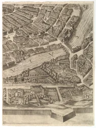 Plan van de Stad Rome. Deel 10 met de Tiber en de Villa Farnesina