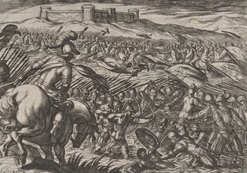 Plaat 29: Civilis Overstroomt het Land door de Dijken Verdedigend te Breken, uit De Oorlog van de R...