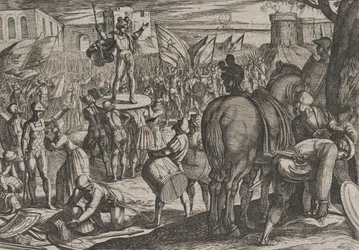 Plaat 5: Bruno benoemd tot leider van de Cananefaten, uit De oorlog van de Romeinen tegen de..., 1611.
