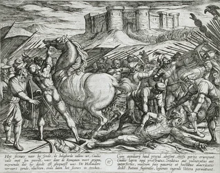 De Romeinen misleid door het paard van Civilis, dat zij dachten dat hij dood of gewond was