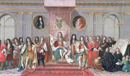 James II (1633-1701) ontvangt de wiskundige geleerden van Christ