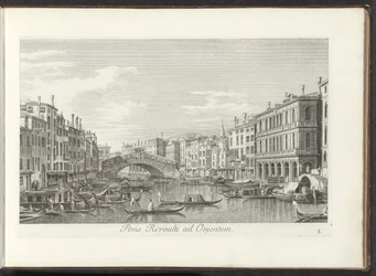 Gezicht op het Canal Grande en de Rialtobrug te Venetië