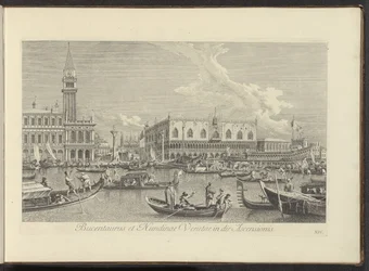 Gezicht op het Canal Grande te Venetië met de Bucintoro van de doge
