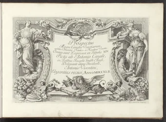 Titelprent met cartouche met Wijsheid en Kracht