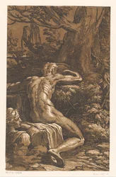 Naakte man in een landschap