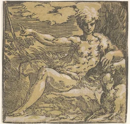 Sint Johannes de Doper in de woestijn, een lam aan zijn zijde, ca. 1527-30