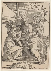 De Heilige Familie met twee heiligen
