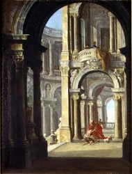 Een Capriccio van een Barok Paleis met de Terugkeer van de Verloren Zoon