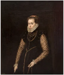 Spaans:  La dama de las cadenas de oro Dame met gouden kettingen