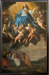 Parochiekerk Sint-Eligius. Schilderij. "Hemelvaart van Maria". Antoon van den Heuvel.