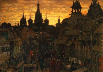 Oud Moskou. Straat in Kitay-gorod in de 17e eeuw
