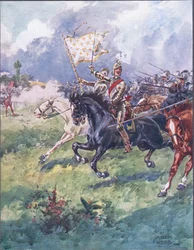 Duizend ridders dringen dicht achteraan, illustratie uit Ballads of Famous Fights, ca. 1900