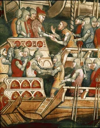 Zeeslag bij Punta Salvore in de Golf van Triëst. Detail van de uitwisseling van gijzelaars (fresco)