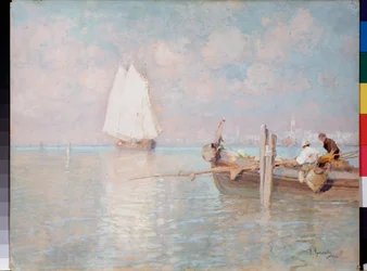 De baai van Venetië (Italië) - Schilderij van Arkadi Afanasyevich Chumakov (Tchoumakov) (1868-1948), olie op doek