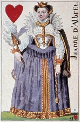 Voorstelling van Koningin Johanna van Albret, moeder van Hendrik IV (detail van een speelkaart)