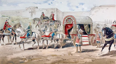 Een koninklijke koets getrokken door paarden uit de 9e eeuw, 1886