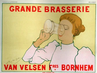 Eten en drinken. Grote Brouwerij Van Velsen, België. Poster door Armand Rassenfosse, België, ca. 1890 (poster)