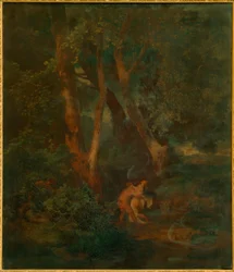 Bosrand met faun en nimf