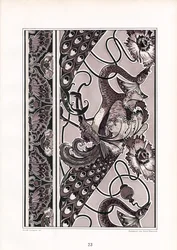 Ornamentale randen met pauwen en anjers in monochroom