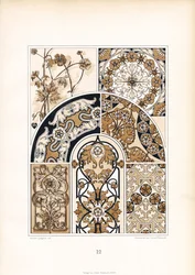 Gestileerde bloemmotieven in goudbruine tinten (litho)