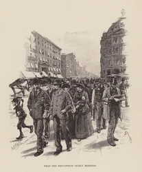 Nabij het Postkantoor, vroege ochtend (gravure)