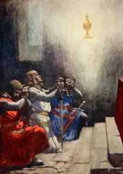 Galahad kon alleen de perfecte schoonheid van de Heilige Graal zien, c.1925