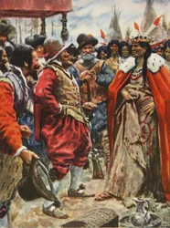 De kroning van Powhatan, illustratie uit 