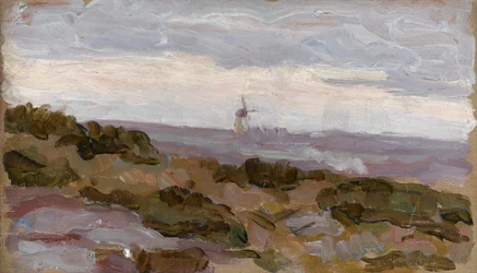 Landschapsstudie met windmolen aan de horizon, ca. 1900