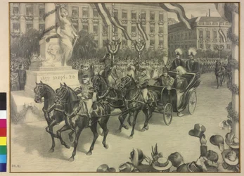 Keizer Wilhelm II en keizer Franz Joseph I in Boedapest 1897