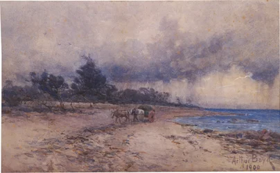 Verzamelen van zeewier voor de storm, Sandringham strand