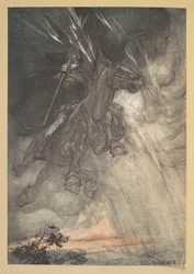 "Woedend rijdt Wotan naar de rots! Als een stormwind komt hij!"