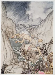 Veilig in de haven is het schip van de koning, illustratie uit William Shakespeares De Storm, uitgegeven 1926