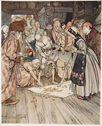 De Wensentafel, de God Ass en de Knots in de Rugzak, uit Broertje & Zusje en Andere Verhalen van de Gebroeders Grimm, pub.1917