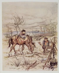 De zigeuner merkte nonchalant op: Wil je dat paard van jou verkopen?, uit Wind in the Willows van Kenneth Grahame, pub. 1940