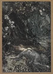 Titania liggend te slapen. Een scène uit 
