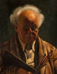 Zelfportret met palet en penselen