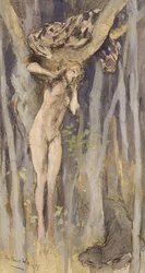 Hamadraid - Geest van een Boom, ca. 1890 (pastel, potlood & aquarel op papier)