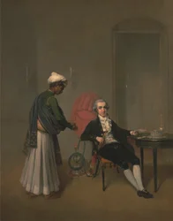 Portret van een heer en een Indiase dienaar