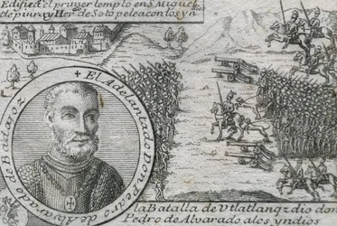 ALVARADO, Pedro de (1485-1541). Spaanse conquistador en gouverneur van Guatemala. Slag bij Ulatlanga