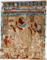 Kunst Egypte: vakantiekostuums. College simile uit de tombe van Nefer-Hotep a thebe