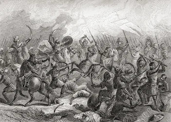 Slag bij Guadalete, Spanje in 711 (afdruk)
