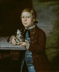 Jongen van familie Hallett met hond