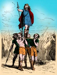 Gravure - Gallische kok draagt triomf op zijn schild (gravure)