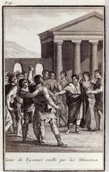 Leon van Byzantium bespot door de Atheners.